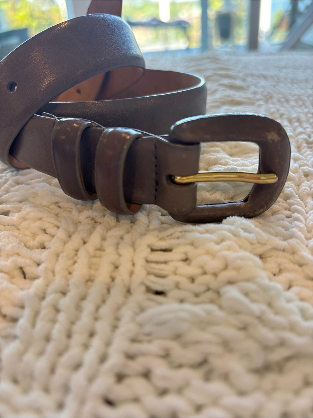 Vntg. Nordstrom Tan Leather Belt with Gold-Tone Buckle